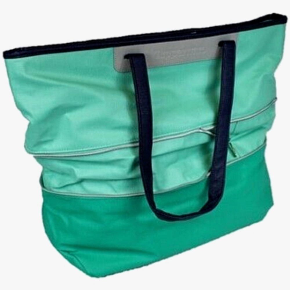 Tupperware Expandable Shopping Tote Bag Handles Magnetic Closure Large Teal Blue